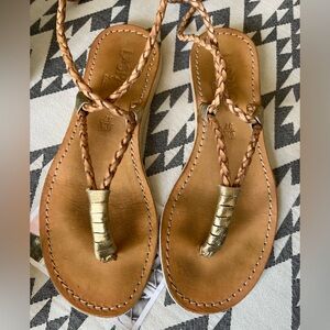 L*Space Cocobelle Gili Wrap Sandals Sand with Gold Embellishments size 37